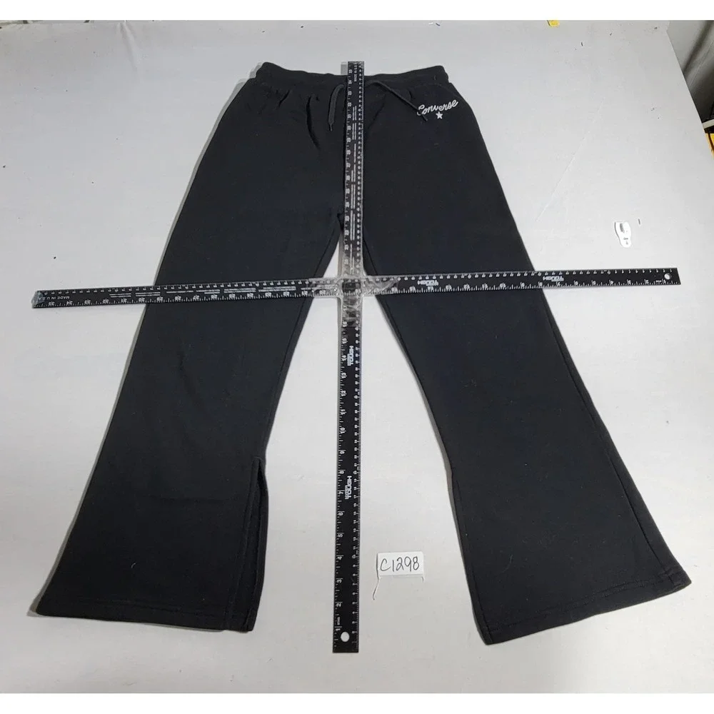 Converse Girls Black Wide Leg Fleece Sweatpants Side Slit Logo L 12-13 E045-023